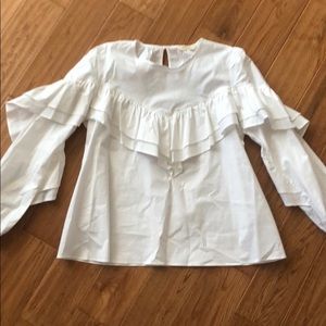 Adrienne Ruffle White Long Sleeve Shirt